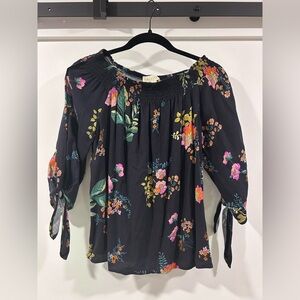 Love Stitch Women’s Size Small Floral Off-Shoulder Top - Navy Blue